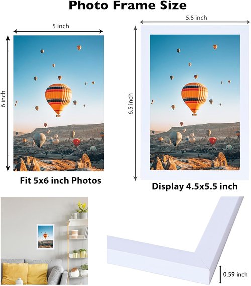 JCJMY 5x6 Picture Frame - White Wall Mount & Tabletop Display with Shatter-Resistant Plexiglass