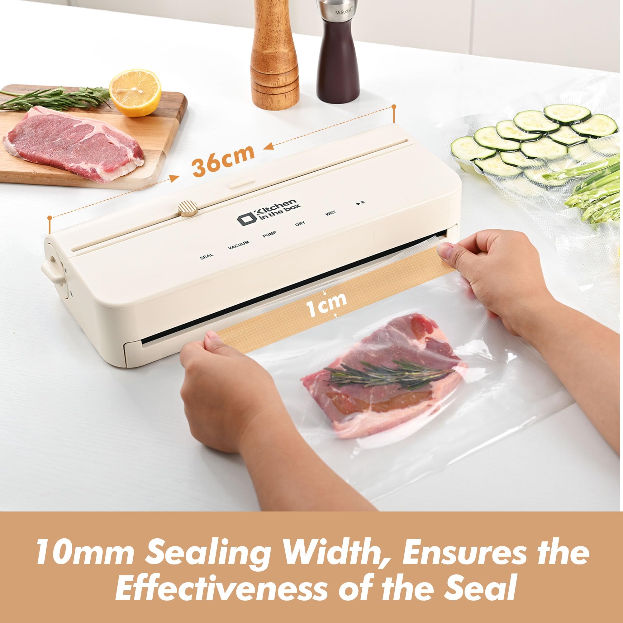 Kitchen Vacuum Sealer, Smart Vacuum Food Sealer with Built-in Bag Storage and Cutter Food Vacuum Storage with External VAC for Jar and Containers, Includes 5M Bag Rolls (silver)