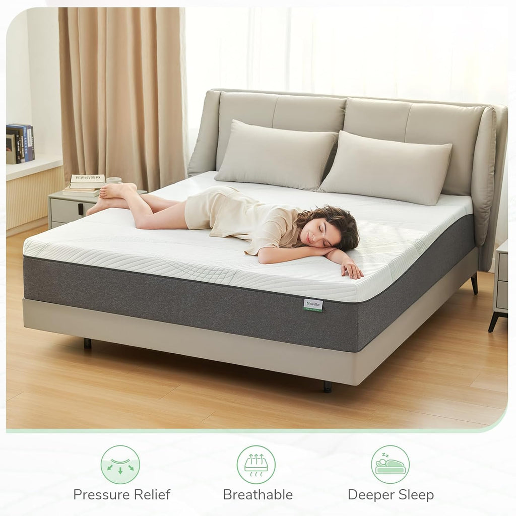 Novilla Queen Size Mattress - 10 Inch Gel Memory Foam for Plush Comfort & Pressure Relief | CertiPUR-US Certified