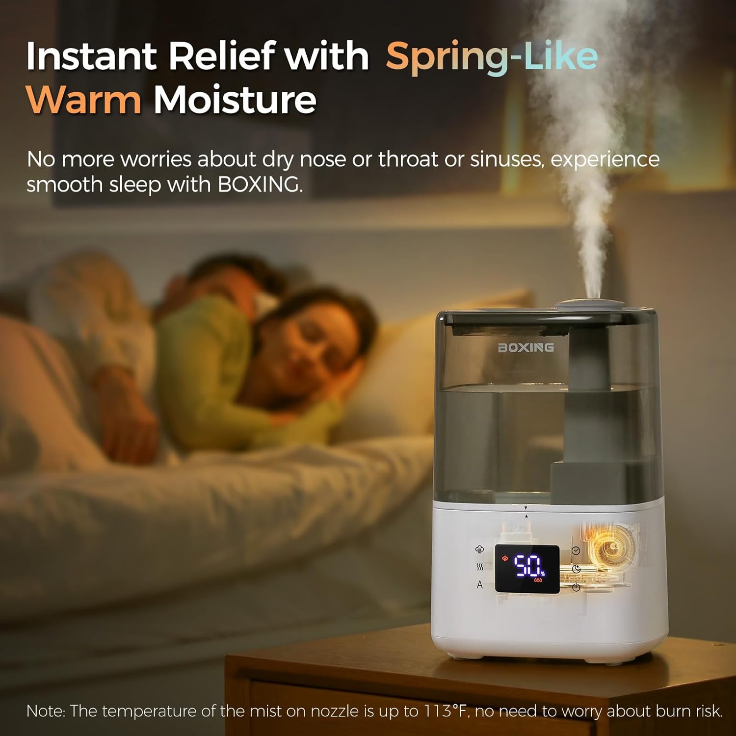 BOXING Ultrasonic Humidifier - 4.5L Warm & Cool Mist Essential Oil Diffuser with Remote | Quiet Sleep Mode, Auto Shut-Off, 45H Runtime