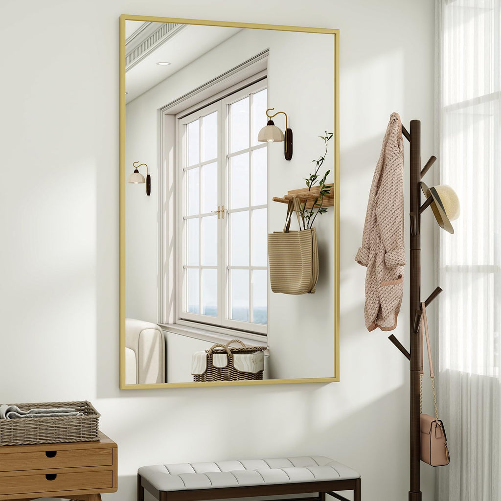 HARRITPURE 48"x30" Bathroom Mirror for Wall, Large Gold Framed Rectangle Mirror Aluminum Alloy Frame Wall-Mounted Horizontally/Vertically for Entryway/Bedroom/Vanity