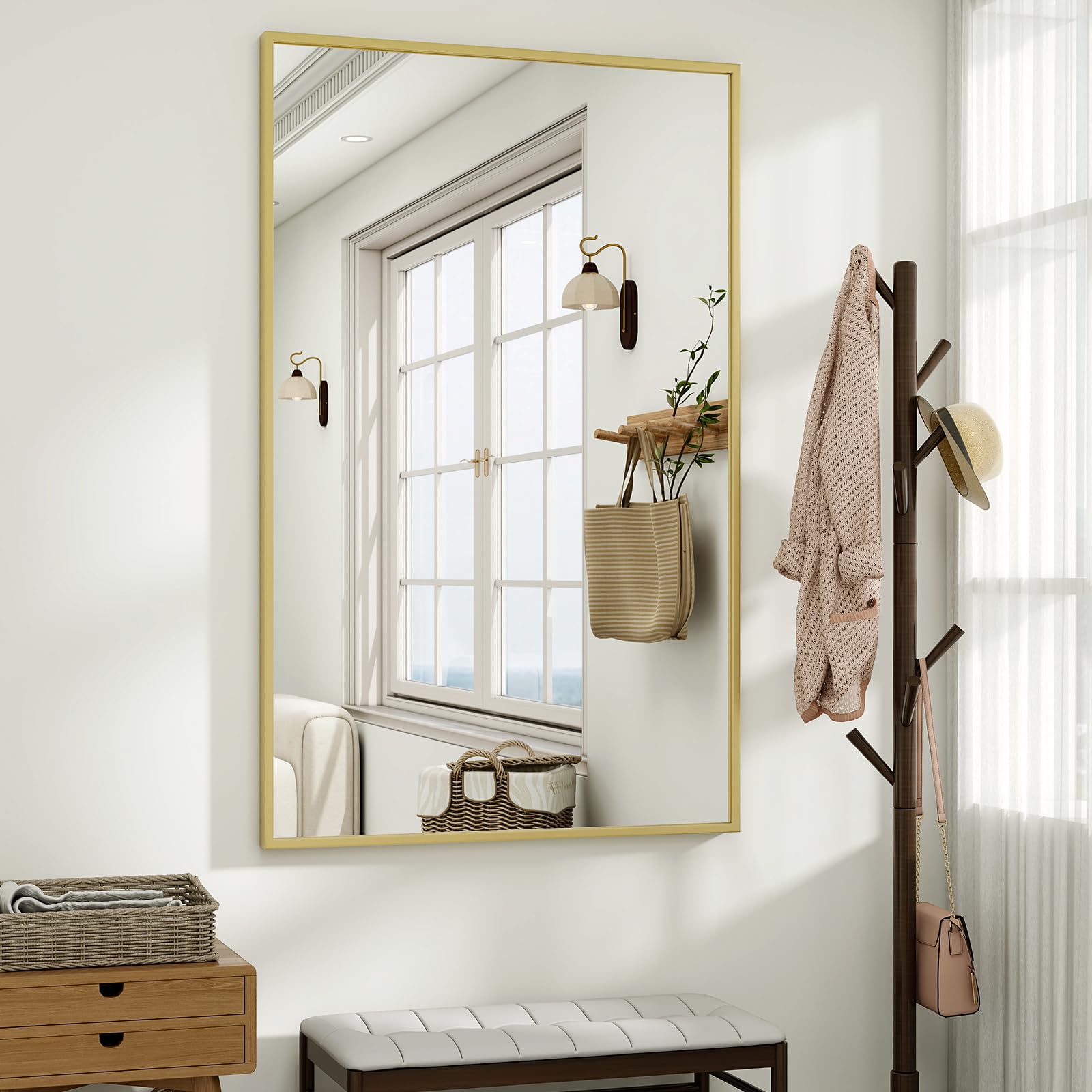HARRITPURE 48"x30" Bathroom Mirror for Wall, Large Gold Framed Rectangle Mirror Aluminum Alloy Frame Wall-Mounted Horizontally/Vertically for Entryway/Bedroom/Vanity
