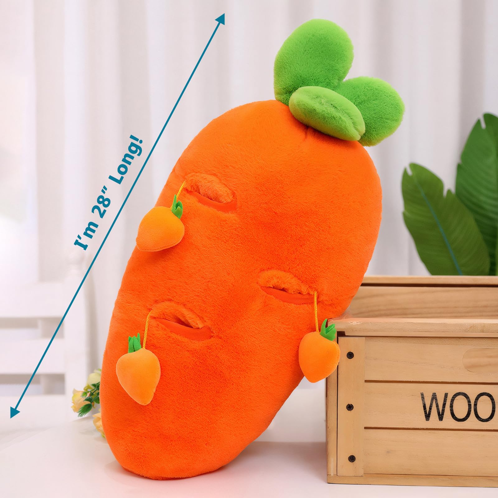 MMTTAO Carrot Plush Toy Vegetable Stuffed Animal Pillow Carrot Plushie Toy Stuffed Cute Soft Plushies Collection Fluffy Hugging Plush Pillow Cushion Home Decoration Gift for Kids Girls Boys, 28Inches