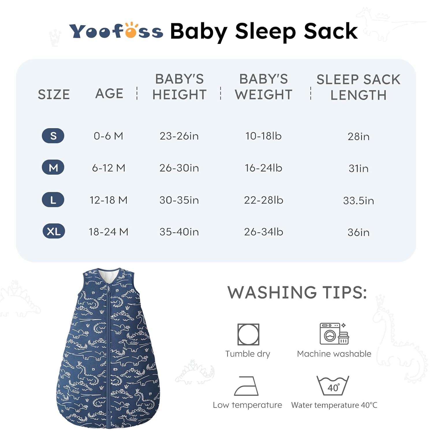 Yoofoss Baby Sleep Sack | 100% Organic Cotton Wearable Blanket for 12-18 Months | TOG 2.5, Warm & Comfy