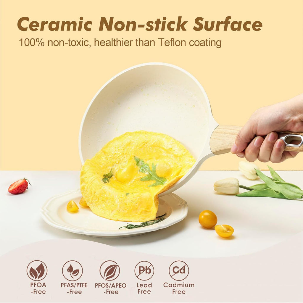 SENSARTE 14-Piece Ceramic Cookware Set - Non-Stick Induction Pots & Pans | Healthy, Non-Toxic Design