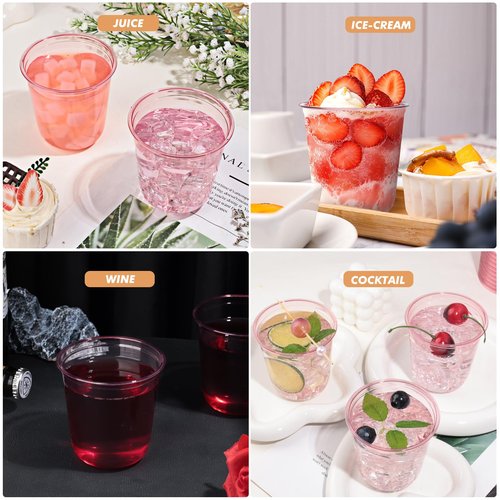 KesaPlan 100 Pcs Pink Plastic Cups, 12oz Disposable Stemless Wine Glasses for Cocktail Cute Clear Cocktail Wine Glasses Pink Party Cups for Valentine's Galentine's Day Wedding Christmas Party