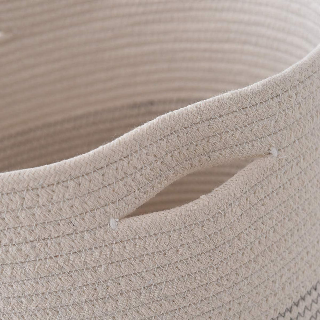 Tegance Blanket Basket with Lid, 16"D x 14"H Large Woven Rope Basket Laundry Basket Baby Toy Storage Basket Hamper Decorative Nursery Bin for Living Room Bedroom with Handles