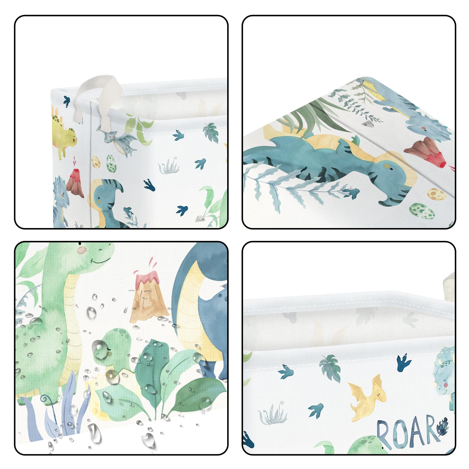 Clastyle Adorable Watercolors Green Dinosaur Shelf Basket Volcano Palm Leaf Collapsible Storage Bin Rectangle Clothes Books Toy Storage Cube, 21L