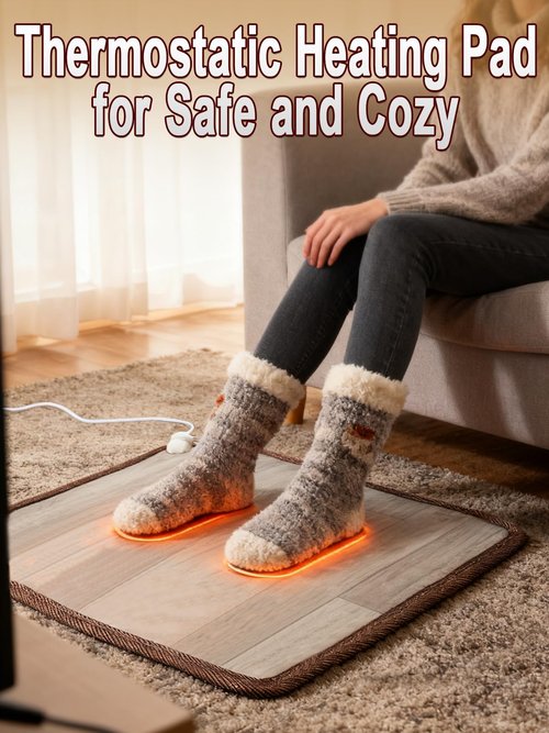 19.7x21.7in Heated Floor Mat - Foot Warmer Under Desk, 110V Electric Heating Pad with 3 Timers & 10 Adjustable Temperatures for Winter Home Office (Gray)