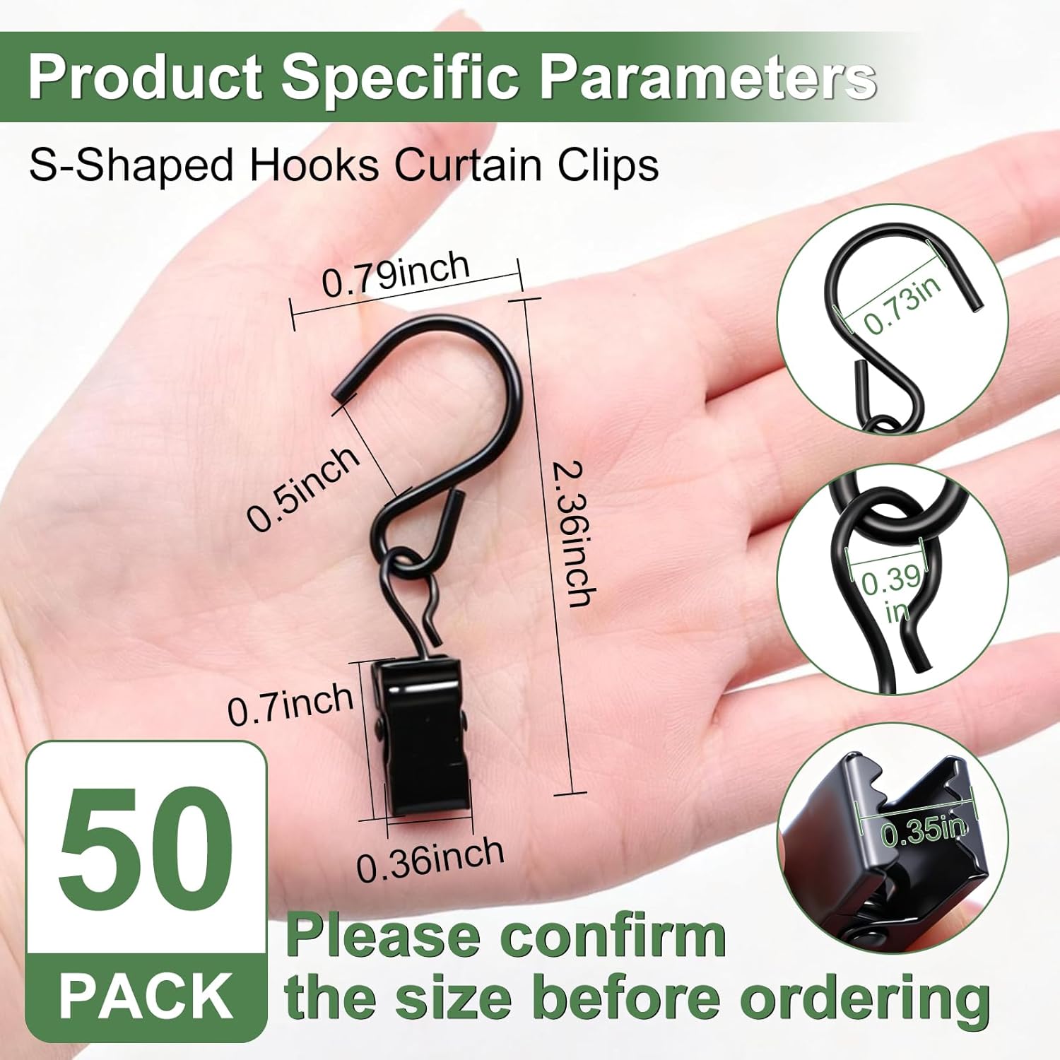 Skiennix 50 Pack S Hooks - Durable Stainless Steel Curtain Clips for Hanging Photos & Decorations | 2.4 Inch