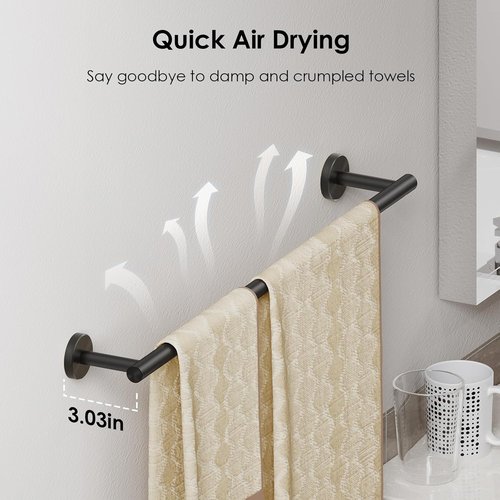 FORIOUS Bathroom Hardware Set - SUS304 Stainless Steel Towel Bar & Toilet Paper Holder | 4-Piece Matte Black