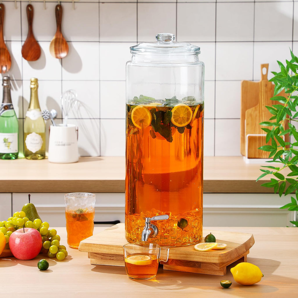 Honeydak 2 Pack 3 Gallon Glass Beverage Dispenser with Stand and Spigot Leakproof Glass Drink Beverage Storage for Valentine's Day Parties Mason Jar Dispenser with Lids