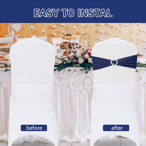 Howhic Spandex Chair Sashes - Pack of 30 Stretch Covers with Buckle Slider for Weddings & Events | Navy