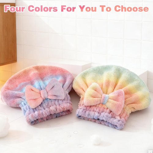 2Pcs Super Absorbent Hair Towel Wrap for Wet Hair, Microfiber Hair Drying Caps,New Fast Drying Hair Turban Wrap Towels Shower Cap for Girls and Women(Green+Pink)