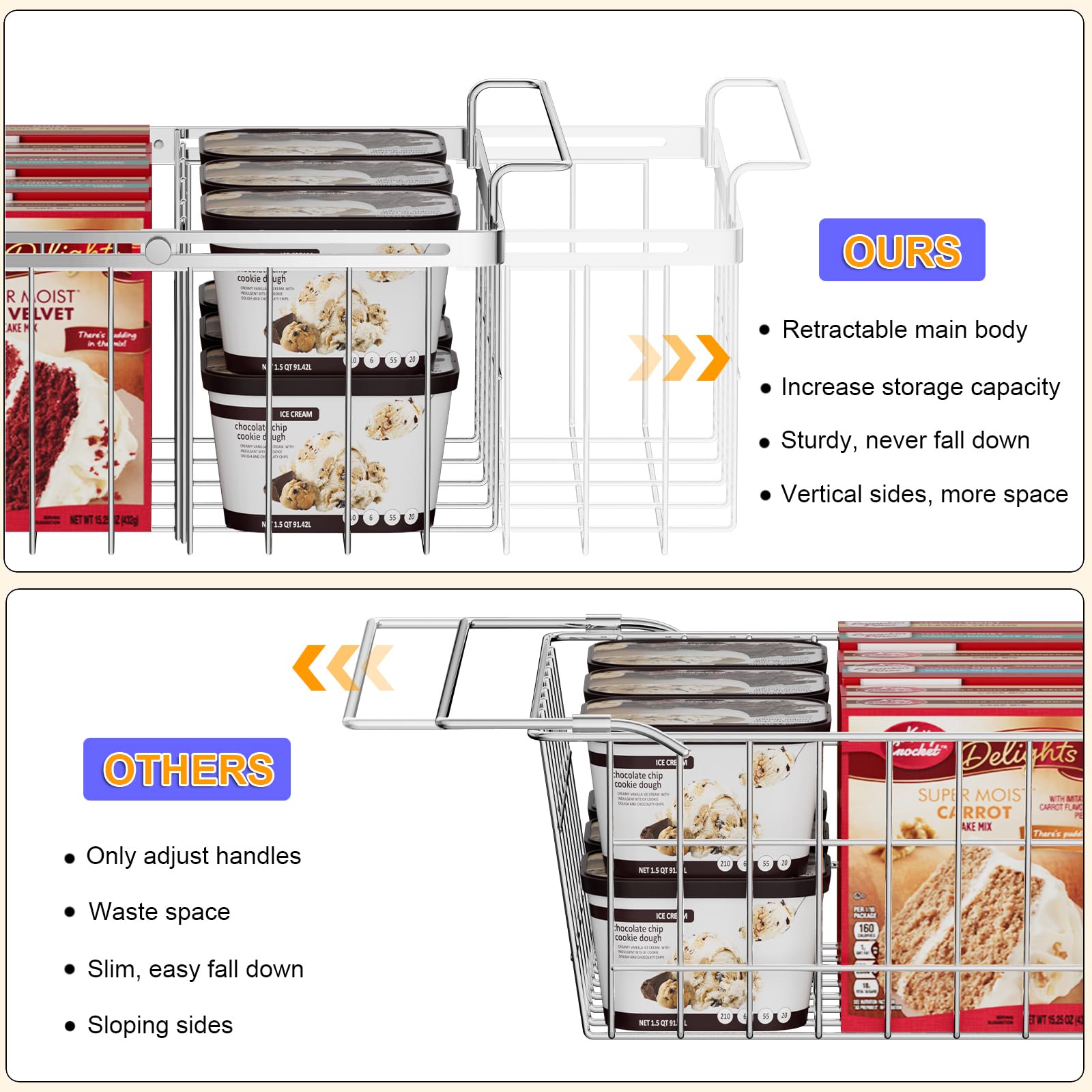 Homics Large Freezer Baskets for Chest Freezer with Dividers, Deep Freezer Organizer Bins Expandable 15.5"~24.5", Hanging Storage Container Baskets for Chest Freezer Sort Frozen Meats