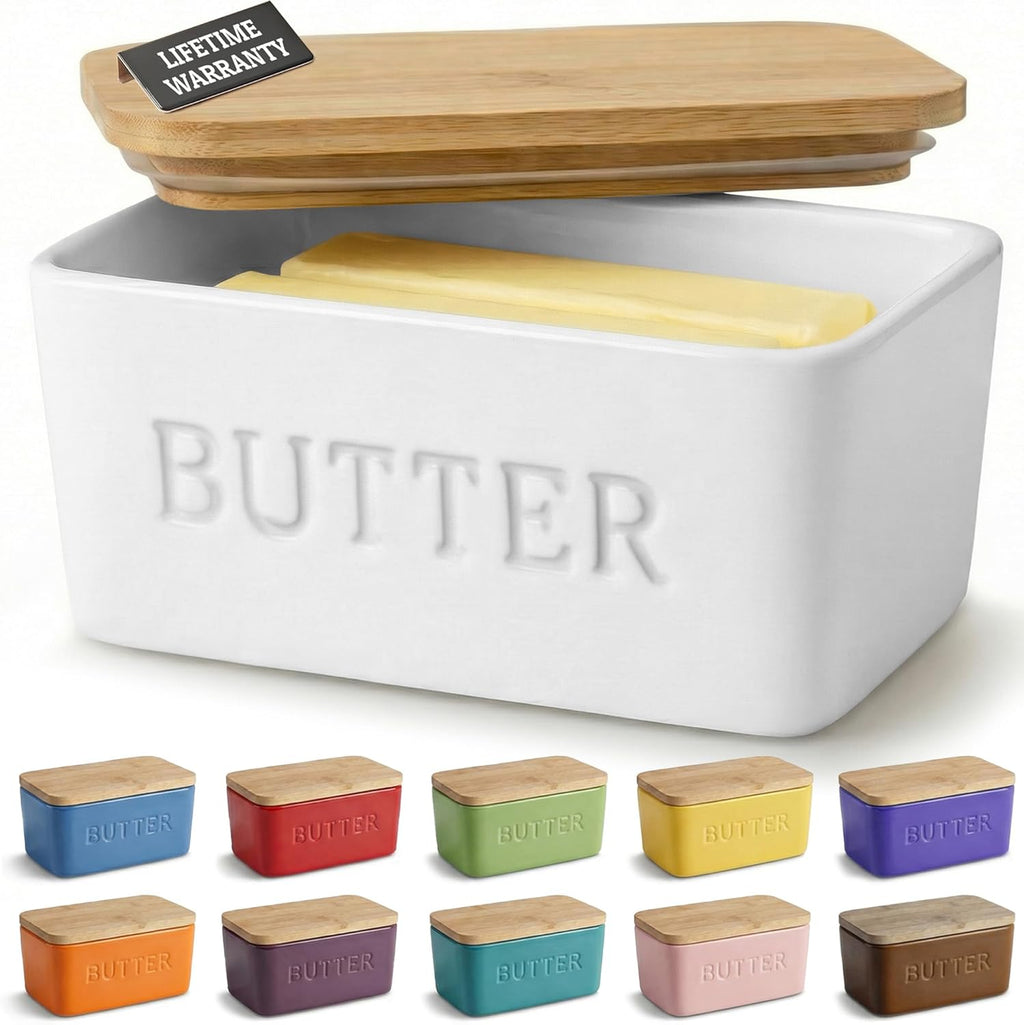 PriorityChef Extra Large Butter Dish - Ceramic Airtight Butter Keeper with Lid | White
