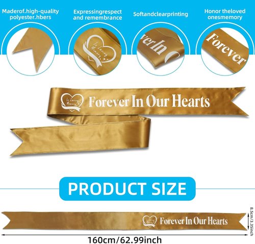 Elegant Funeral Wreath Sash - Forever in Our Hearts Memorial Ribbon for Graves & Wreaths (Golden)