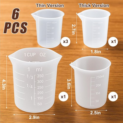 Juome Silicone Measuring Cups Set - 6PCS for Melting Chocolate | Dishwasher Safe, 100/250/350ml Capacity