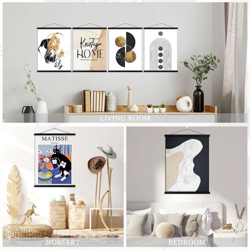 Benjia Magnetic Light Wood Poster Frame Hanger - 4 Pack for 17x22, 17x11, 17x24 Artwork | Black