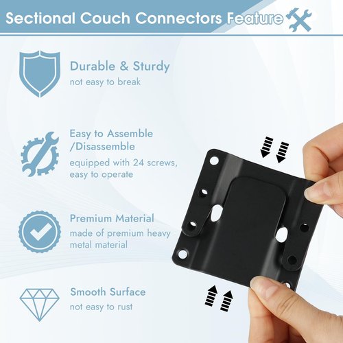 PEASUG Sectional Couch Connectors, Modular Couch Connectors to Make Sectional Stay, Couch Clips for Sectionals, 4 Pcs Furniture Connectors with Screws for Sofa, Recliner, Black