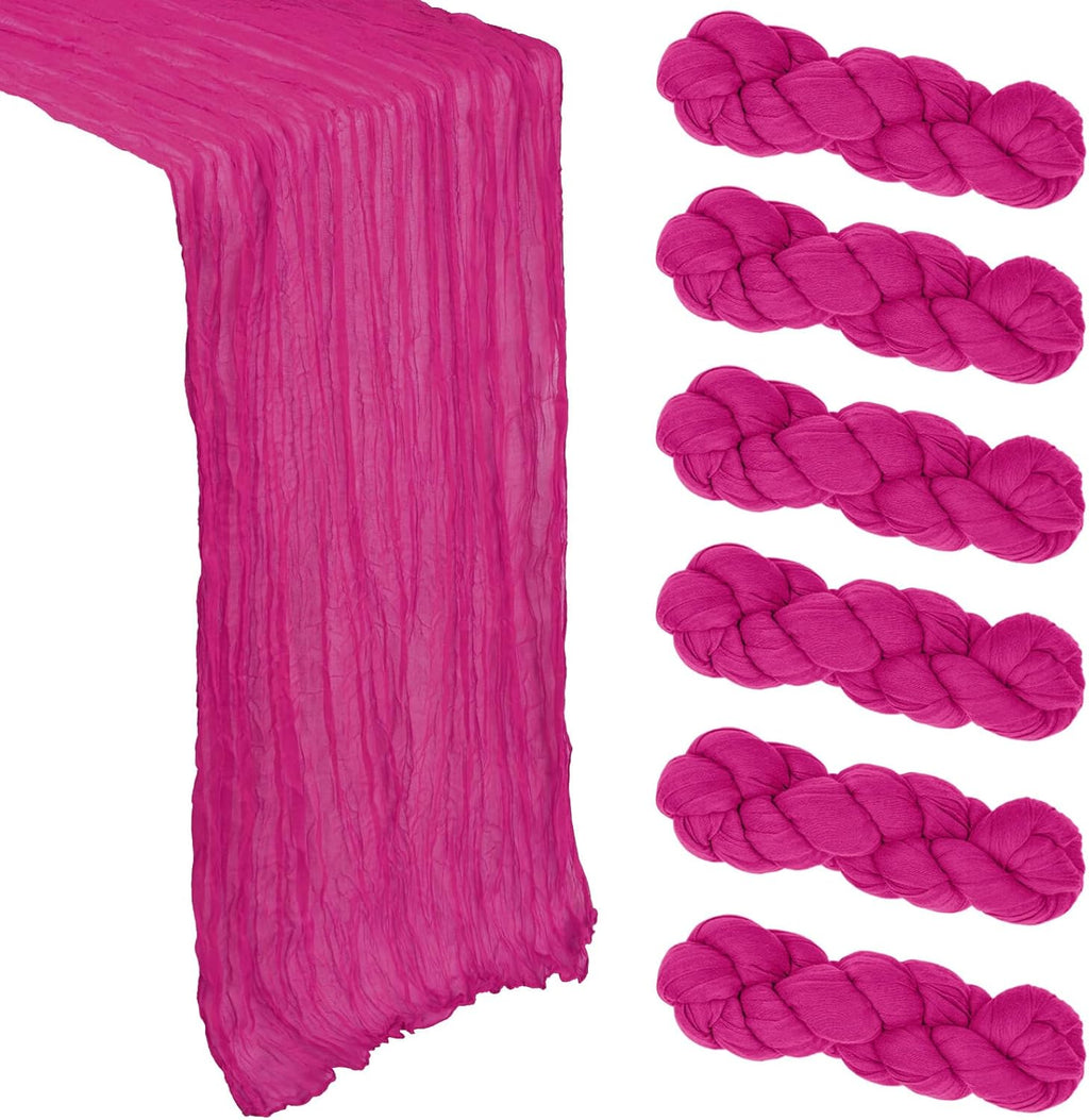 Skiennix 6 Pack Hot Pink Cheesecloth Table Runners - 10Ft Boho Sheer Fabric for Weddings & Parties | 35x120 Inch