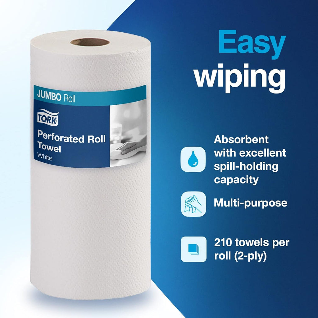 Universal Perforated Towel Roll - Two-Ply, 11 x 9 Inches, White - 210 Sheets Per Roll