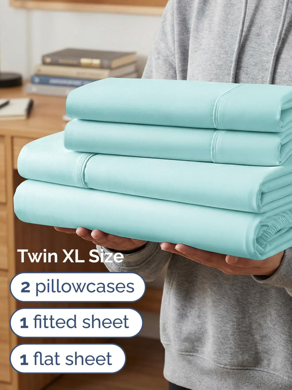 Skiennix Extra Deep Twin XL Sheet Set - 4 Piece Breathable Cooling Sheets - Luxury Hotel Bedding - Soft, Wrinkle-Free Spa Blue