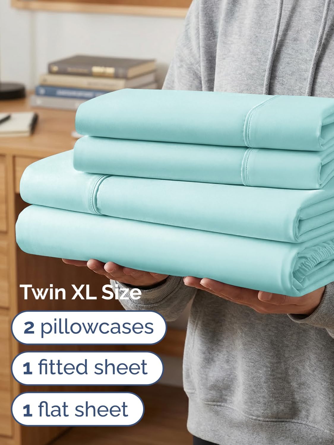 Skiennix Extra Deep Twin XL Sheet Set - 4 Piece Breathable Cooling Sheets - Luxury Hotel Bedding - Soft, Wrinkle-Free Spa Blue