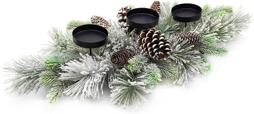 Flocked Pine Needles Christmas Table Centerpiece by [Brand Name] - 27.5 Inch Frosted Pine Cones for Festive Dining