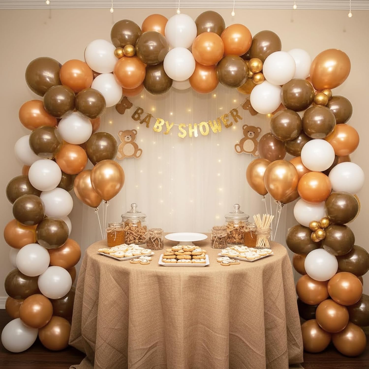 RUBFAC Brown Balloon Garland Kit - 129pcs Latex Balloons in 5-12 Inch Sizes for Safari Baby Shower & Jungle Birthday Party