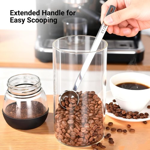 LimeFlex 2PCS Coffee Scoop Set,1 Tbsp (15ml) & 2 Tbsp (30ml) Coffee Measuring Spoons,for measuring ground coffee, protein powder, tea,Silver long-handled measuring spoon,for deep jars,coffee bags.