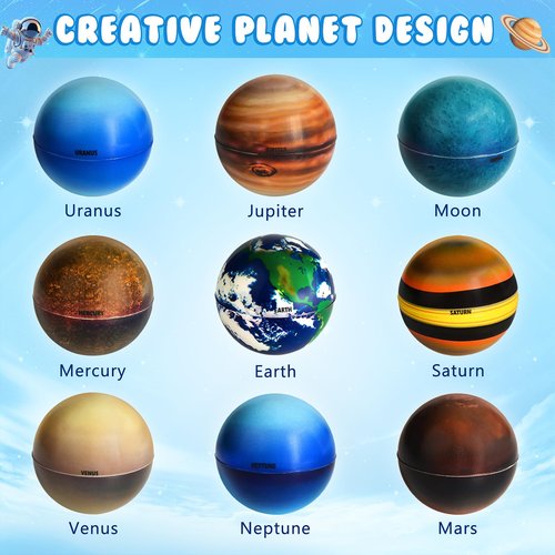 Valentines Day Gifts for Kids, 27 Pack Valentines Day Cards for Kids School with 9 Salor System Planets Balls, Bouncy Space Balls for Classroom Prize Exchange, Party Favors, Goodie Bag Stuffers