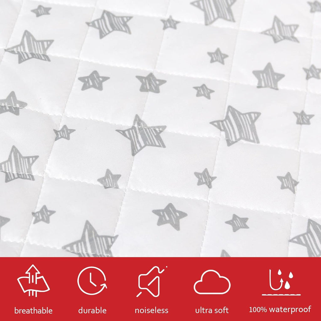 Skiennix Crib Mattress Protector - Waterproof Quilted Pad Cover | Extra Soft & Breathable, 52" x 28", Grey & White Star (2 Pack)