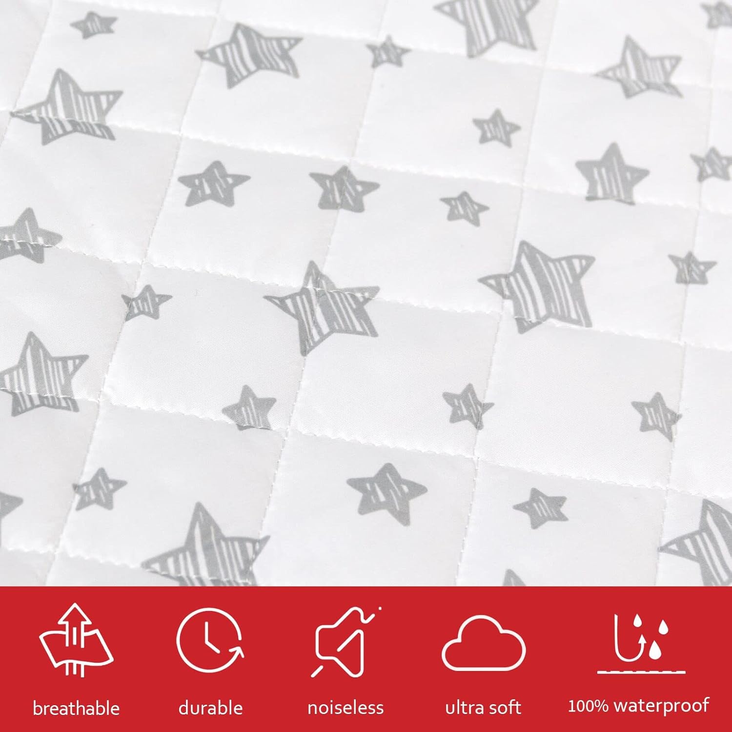 Skiennix Crib Mattress Protector - Waterproof Quilted Pad Cover | Extra Soft & Breathable, 52" x 28", Grey & White Star (2 Pack)