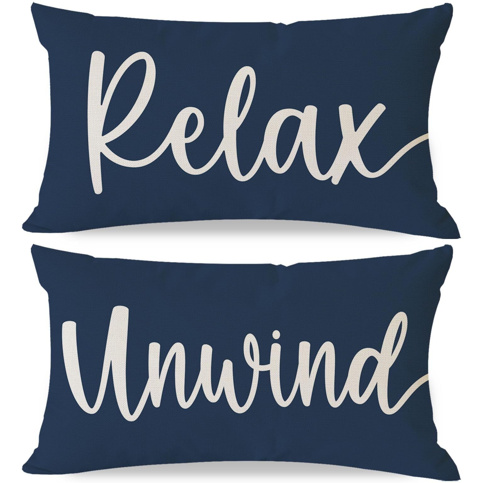 HERHOME Decorative Throw Pillow Covers 12x20 Inch Set of 2 Relax Unwind Navy Blue Outdoor Coastal Spring Summer Front Porch Patio Decor Lumbar Cushion Case Decoration for Home Sofa Couch Living Room