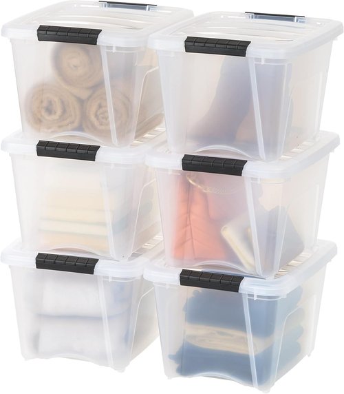 IRIS USA 19 QT Plastic Storage Box - BPA-Free, Durable Stackable Containers with Latches - Clear (6 Pack)
