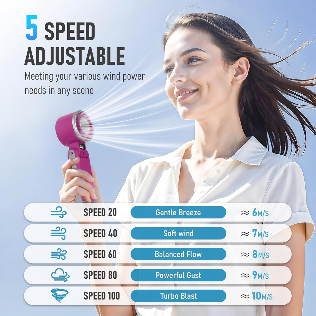 PlayHot Portable Handheld Turbo Fan - Rechargeable Ice Cooling Fan with 5 Speeds | Up to 12 Hours Cooling (Magenta)