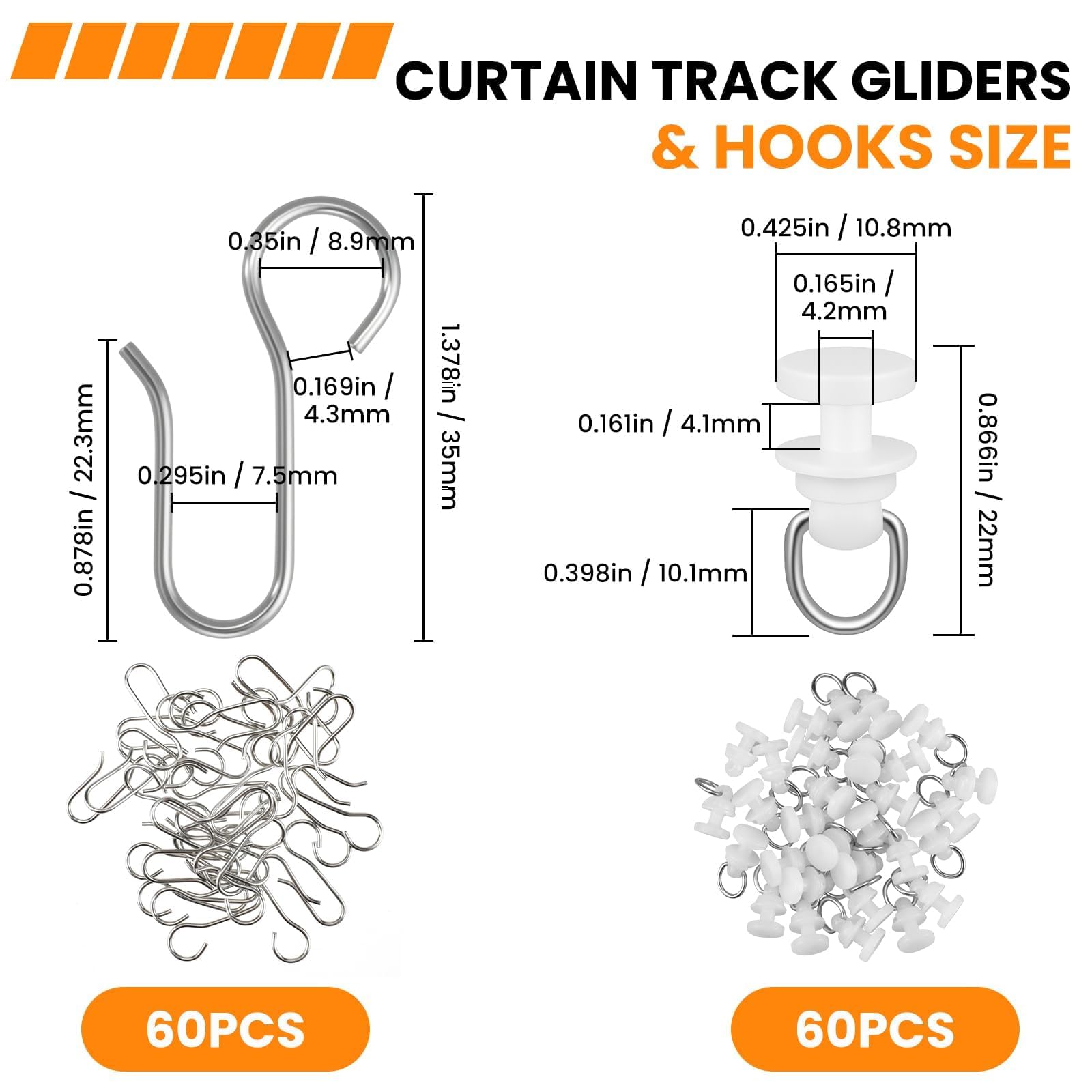 MARRTEUM 120 Pcs Shower Curtain Track Gliders & Curtain Hooks Set, Ceiling Mount Sliding Track S Shaped Metal Drapery Hooks and Plastic Rollers Sets for Drape Rails and Tracks