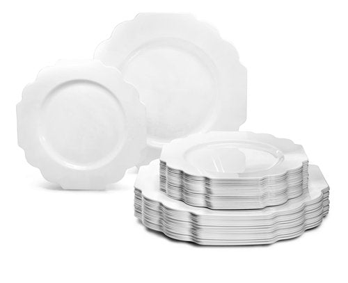 " OCCASIONS " 80 Plates Pack,(40 Guests) Heavyweight Wedding Party Disposable Plastic Plates Set -40 x 10.5'' Dinner + 40 x 8'' Salad/Dessert Plate (Imperial White)