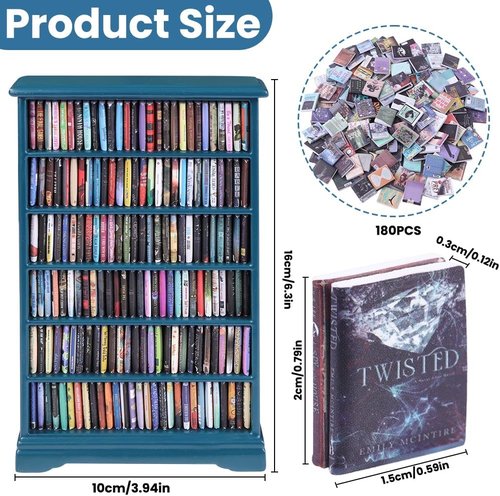 DIYDEC Mini Bookshelf - 180pcs Miniature Blue Books | Perfect Tiny Library Decor for Book Lovers