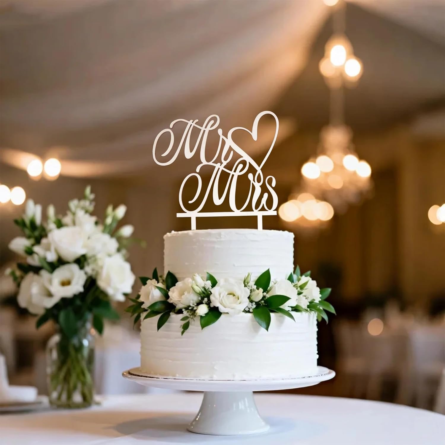 Mr & Mrs Wood Wedding Cake Topper - Elegant Bride & Groom Decor for Engagements & Anniversaries