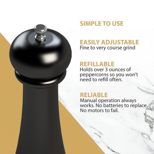Capitol Mills 17 inch Large Pepper Mill - Refillable - Adjustable Grind - Precision Carbon Steel Mechanism