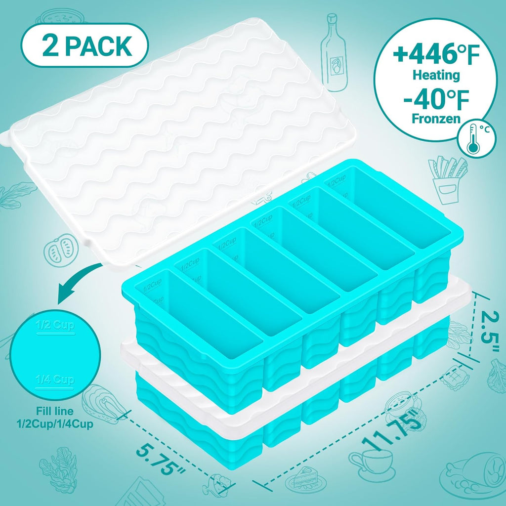 Skiennix Silicone Freezer Molds - 1/2 Cup Meal Prep Containers with Lid | 2-Pack for Soup & Sauce