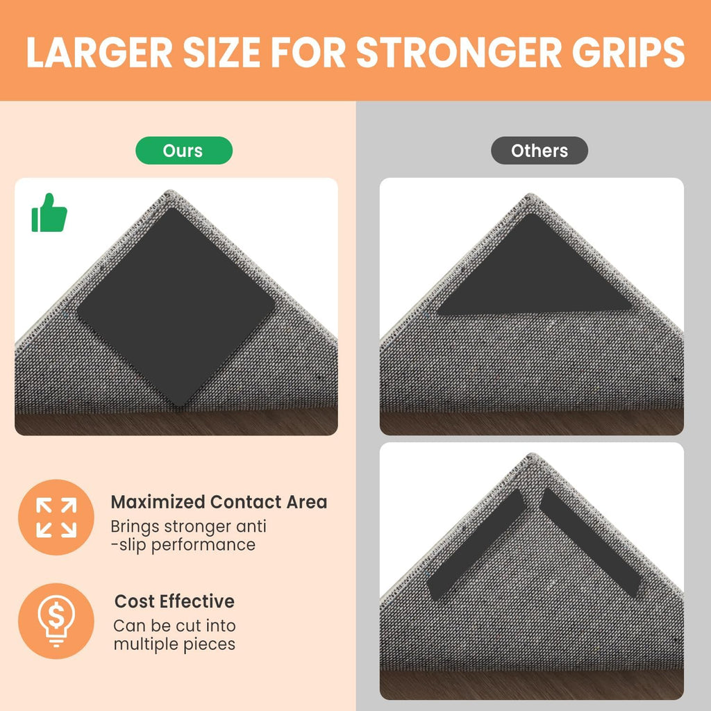 BAGAIL Non-Slip Rug Grippers - 4 Reusable Double-Sided Adhesive Corners for Hardwood & Tile Floors | 4x4in