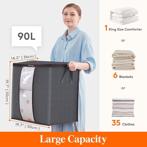 Lifewit 90L Extra Large Blanket Storage Bags - Foldable Comforter Containers with Reinforced Handles | 5 Pack