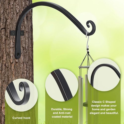 Feed Garden 12-Inch Decorative Hanging Plant Brackets - 2 Pack Wall Hooks for Outdoor Use | Black