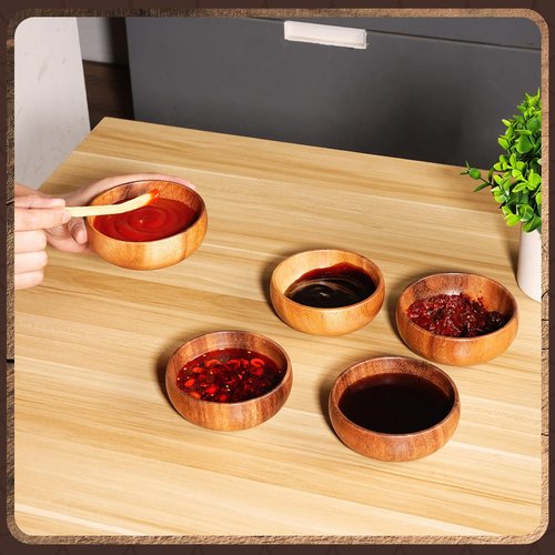 Skylety 20 Pcs Acacia Wooden Bowls Small Calabash Bowls Round Wood Salad Hand Carved Calabash Dip Tray for Serving Popcorn Pasta Coconut Nuts Sauce Appetizers Home Kitchen (4 Inch)