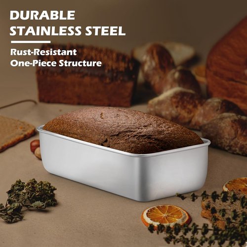 Leonyo 4 Pack Stainless Steel Loaf Pans - 9" x 5" for Baking Bread, Meatloaf & More | Dishwasher Safe