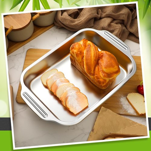 Funnymoom Stainless Steel Baking Pan Set - 3 Rectangular Cake Pans (12/14/15 Inch) for Versatile Baking