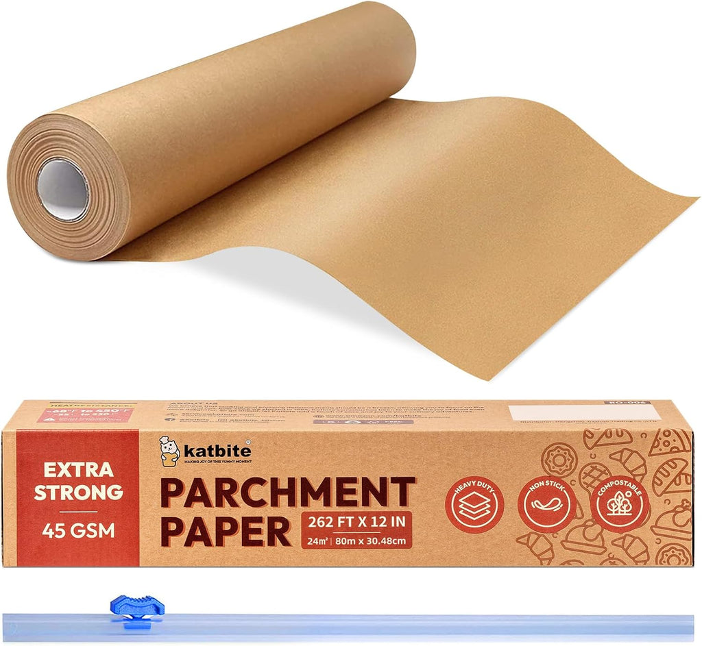 Unbleached Parchment Paper Roll - Heavy Duty Non-Stick Baking Paper 12in x 262ft | Ideal for Cooking & Air Frying